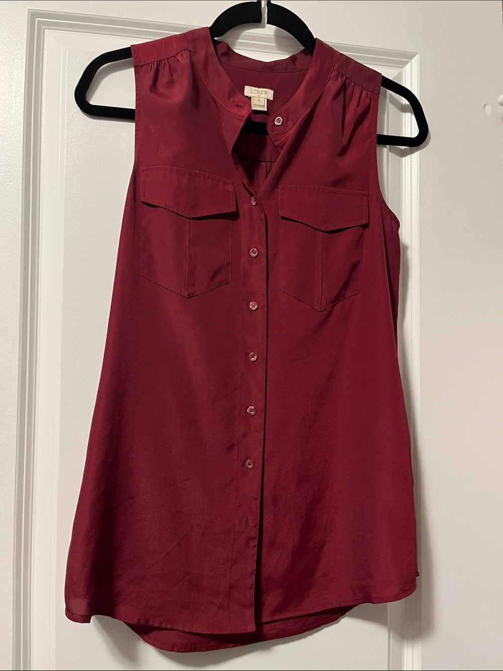 J. Crew Sleeveless Button-Front Blouse in Wine